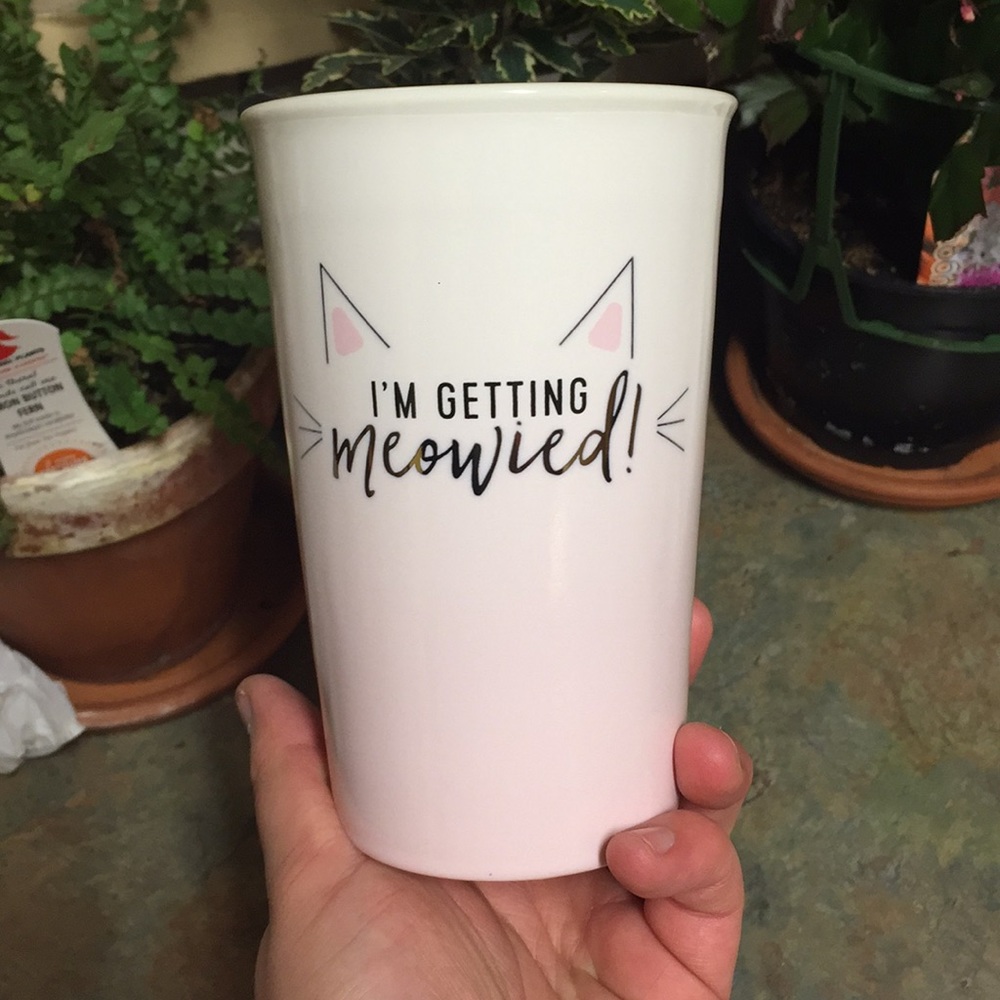 Charming Charlie “meowied” engagement mug